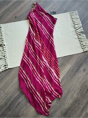 LAUREN RALPH LAUREN Striped One-Shoulder NWT Crinkle Georgette Dress